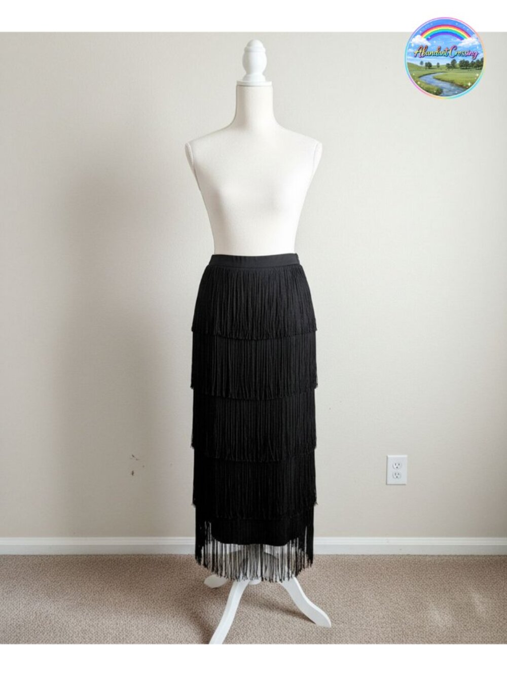 High Waist Fringe Trim Pencil Bodycon Maxi Skirt Slim Fit Party Work